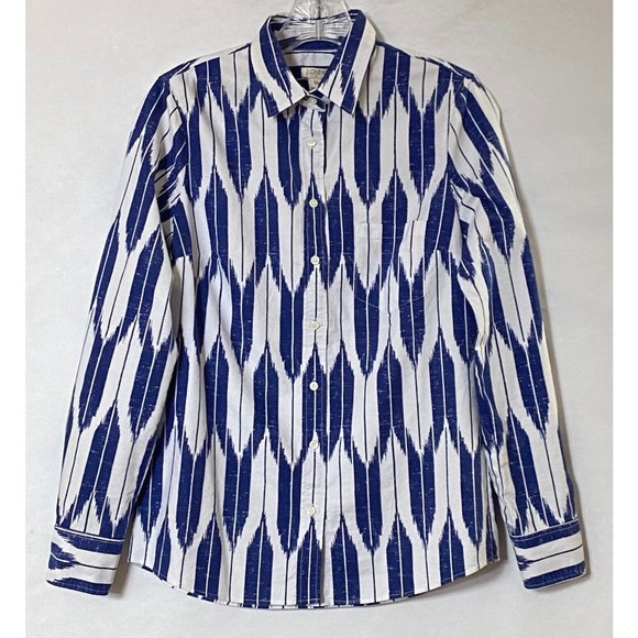 J Crew Factory Dress Shirt Womens XS Multicolor Blue White Geometric NWT Flaw - Picture 2 of 16